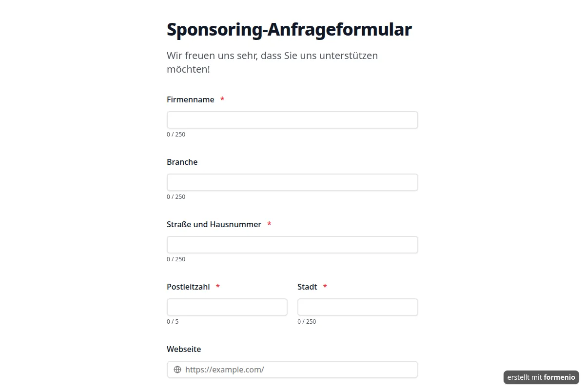 Sponsoring-Anfrageformular – Formular-Vorlage