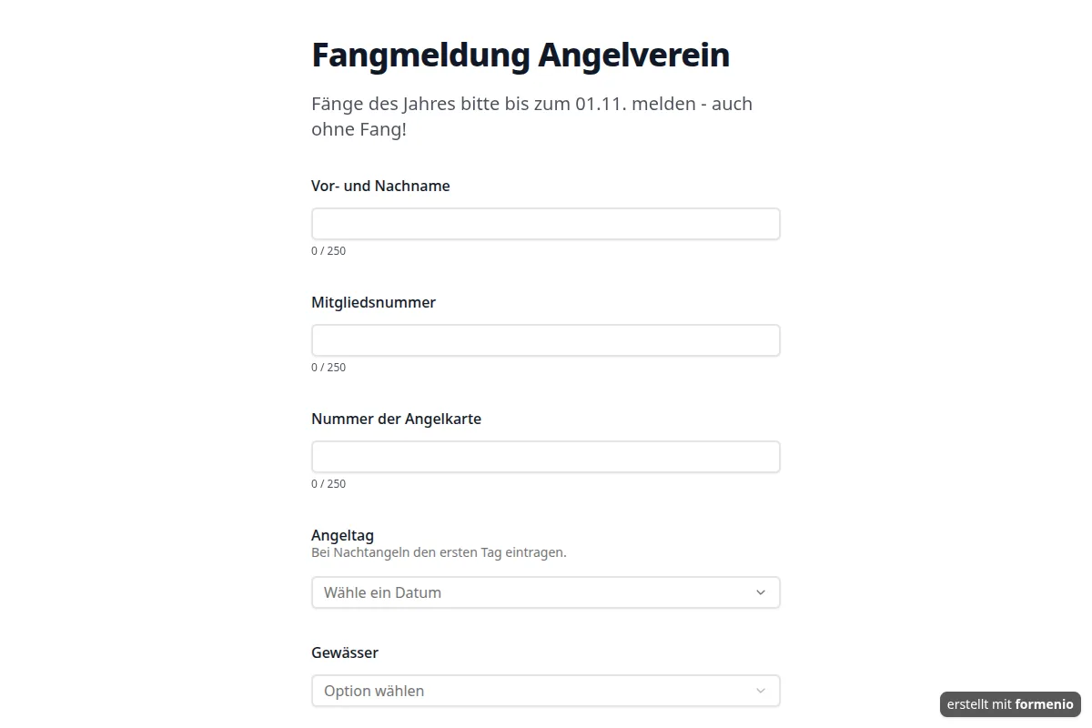 Fangmeldung Angelverein – Formular-Vorlage