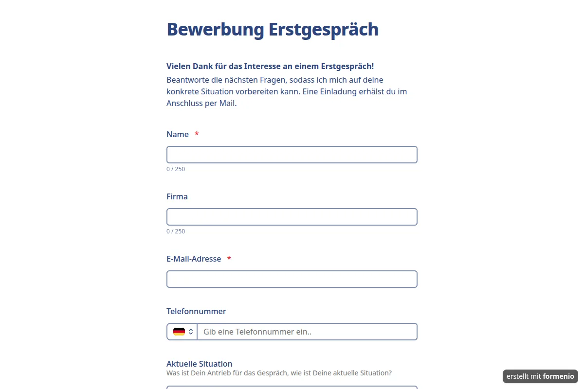 Bewerbung Erstgespräch – Formular-Vorlage
